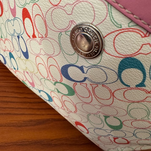 Coach Pink Multicolor Signature Tote with Cherry Charm Accent - Picture 2 of 13